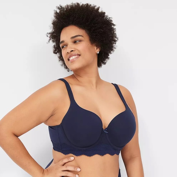 Cacique Other - Cacique Women’s Cotton Lace-Trim Longline T-Shirt Bra Maritime‎ Blue Size 46D